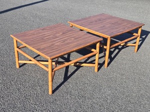 Pair of Mid Century Rattan  Bamboo Square Coffee Tables