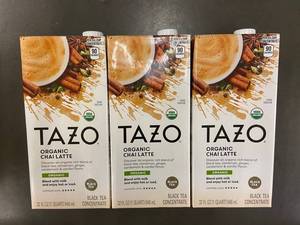 WY 3 - TAZO Organic Chai Latte Black Tea Concentrate 32 oz (1 qt) - Organic (Lot of 3)