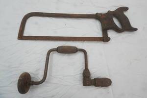 AntiqueVintage Hand Saw & Hand Drill
