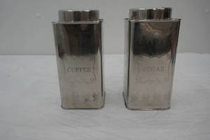 Vintage-Style polished silver-toned metal canister set. Coffee & Sugar