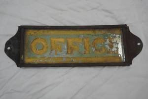 Vintage Metal & Glass Office Sign 11x 3.5