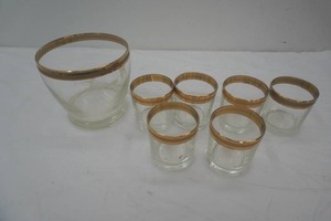 Vintage MCM Double Rock Glasses & Ice Bowl