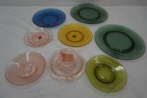 Vintage Clear Colored Glass Pieces, Some Pink Depression Glass Pieces.