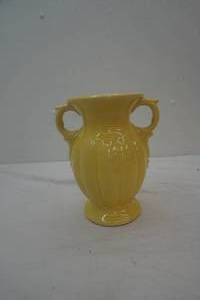 Vintage McCoy Pottery Yellow Double Handled Vase 9tall (8 diameter whandles)