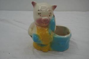 Vintage Ceramic Pottery Planter Pig. 1950s. 6 tall by 5 long by 3.5 wide