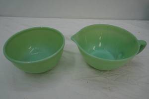 Vintage Anchor Hocking Fire King Ware Jadeite Glass Batter Bowl & Bowl