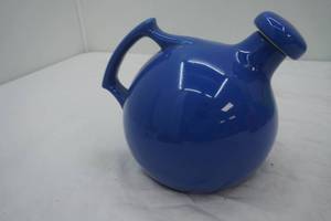 Vintage Ball-Shaped Stoneware Pitcher wBlue Glaze & Cork Stopper