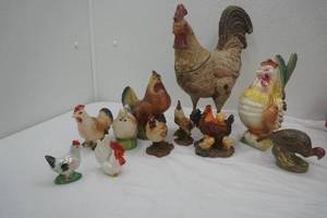 Vintage Ceramic Chicken & Rooster Figurines. 1 Turkey Figurine