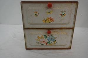 Vintage Hand-Painted Metal 2-Tiered Bread Box. 13x12x13