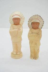 Vintage 1950s celluloid Native American Chief Dolls. St. Labre Indian School Souvenirs 5.5 & 6 tall