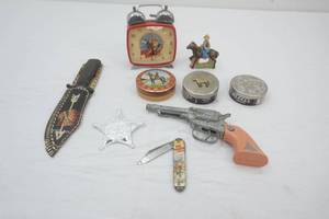 Vintage Roy Rogers and Trigger Wind-Up Alarm Clock and Other Vintage Western Collectibles