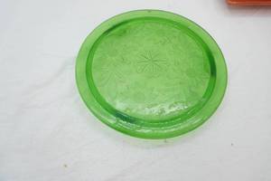 Vintage Jeannette Glass Sunflower Pattern Footed Cake Plate. Green Depression Glass