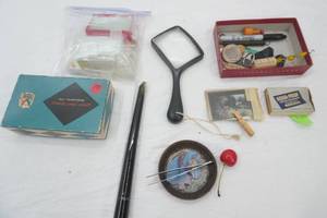 Vintage Collectibles Lot. Glass Slides, Vintage Ford All Purpose Traveling Light (vintage new in box) and more