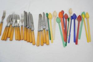 Vintage Flatware Lot. Poly Stirring Spoons, MCM Yellow Lucite