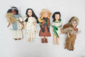 Vintage 50s60s Native American-Themed Costume Dolls (5ct) celluloid plastic