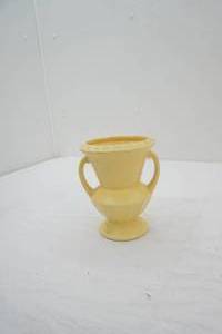 Vintage yellow ceramic pottery vase. double handled 6 tall