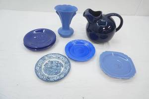 Vintage Cobalt Blue Ceramics, Blue Transferware Ironstone Plate, Ala Carte Earthenware Trend Pacific Navy Blue Ceramic Glaze Pitcher