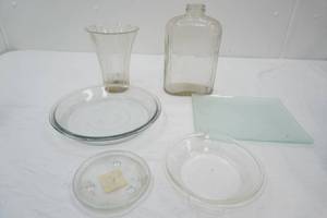 Vintage Clear Glass Bottle, Vase, Pie Plates