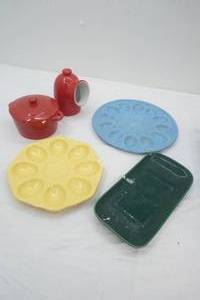 Vintage Colored Ceramics. Egg Plates, Small Casserole and more