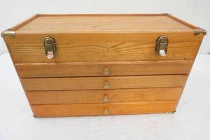 Vintage Wooden Tool Box and Contents
