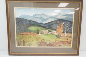 Framed Art Print Vintage Watercolor. Signed D Duell 21x27
