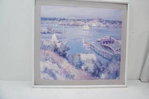 Framed Reproduction Art Print 29x 32 Gloucester Harbor by Willard Leroy Metcalf