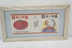 Framed, Original Vintage Tomato can label for the Og-Na brand 13x7.25