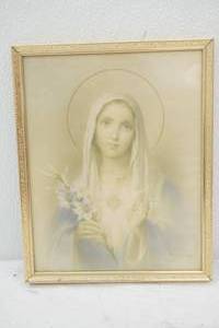 Vintage Framed Print 8x10 Immaculate Heart of Mary
