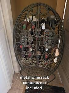 Oval Metal Wine Rack with Ornate Scrollwork - 47-Inch Tall