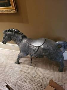 Large Metal Horse Statue with Saddle - Indoor Decor Sculptural Figure