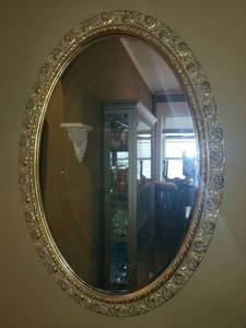 Vintage Ornate Gold Carved Oval Mirror Frame with Glass