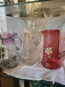 Three Floral Vintage Glass Vases with Hand-Painted Daisy Motifs