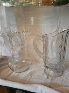 Floral Etched Pressed-Glass Pitcher & Compote - 2-Piece Crystal Set