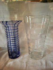 Glass Vases - Tall Grid-Pattern Cylinder Vase & Clear Frosted Swirl Vase (Lot of 2)