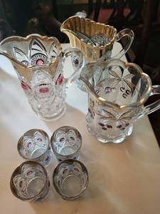 Crystal Glass Pitchers & Tumblers Set with Pink Accent Gems (Assorted)