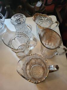 Crystal Cut Glass Pitcher with Scalloped Rim - Assorted Crystal Glassware Set