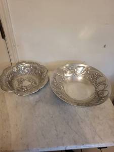 Vintage Silver Plate Bowls with Rabbit and Grapes Relief (Lot of 2)