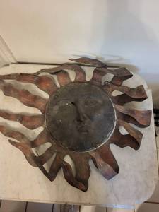 Sunburst Wall Sculpture with Face - Rustic Metal Artwork