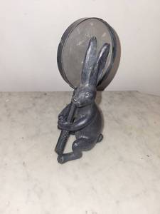 Vintage Metal Rabbit Figurine with Round Magnify glass Desk Top Ornament