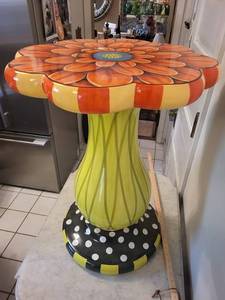 Sunflower Pedestal table - Hand-Painted Floral Top on Lime-Green Stem