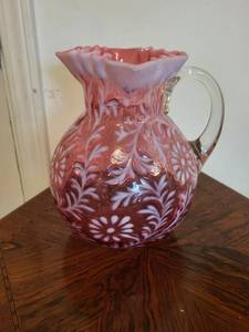 Fenton Cranberry Opalescent Water Vase with Ruffled Edge - Vintage