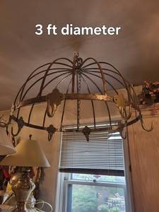 Vintage Wrought Iron 8-Arm Chandelier Frame with Chain
