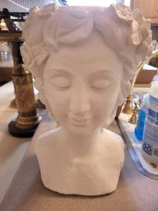 Classical Plaster Bust Planter with Floral Wreath - Open Top
