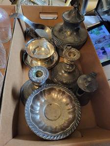 London Silver Co. Silver Plate Teapot & Serving Pieces - Lidded Teapot, Compotes & Candlesticks
