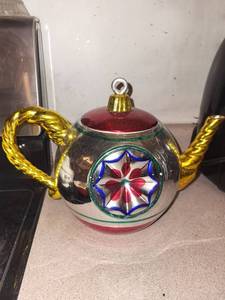 Department 56 Teapot Ornament - Red Lid and Gold Tone Handles