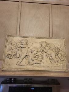 Angels Cherubs Bas-Relief Plaque Panel - Ornate Border Wall Decor