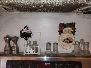Vintage Salt & Pepper Mills, Mason Jars in Rack & Santa Bust Decor (Assorted)