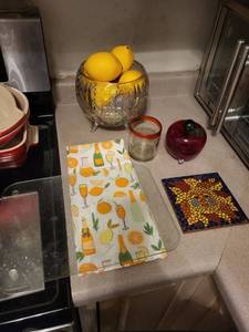 Crystal Footed Bowl with Lemons - Citrus Napkins & Mosaic Tile (Lot of 6)