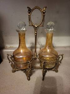 Vintage Brass with Amber Glass vases