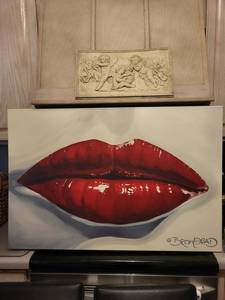 Large Lip Portrait on Canvas & Bas-Relief Cherub Panel